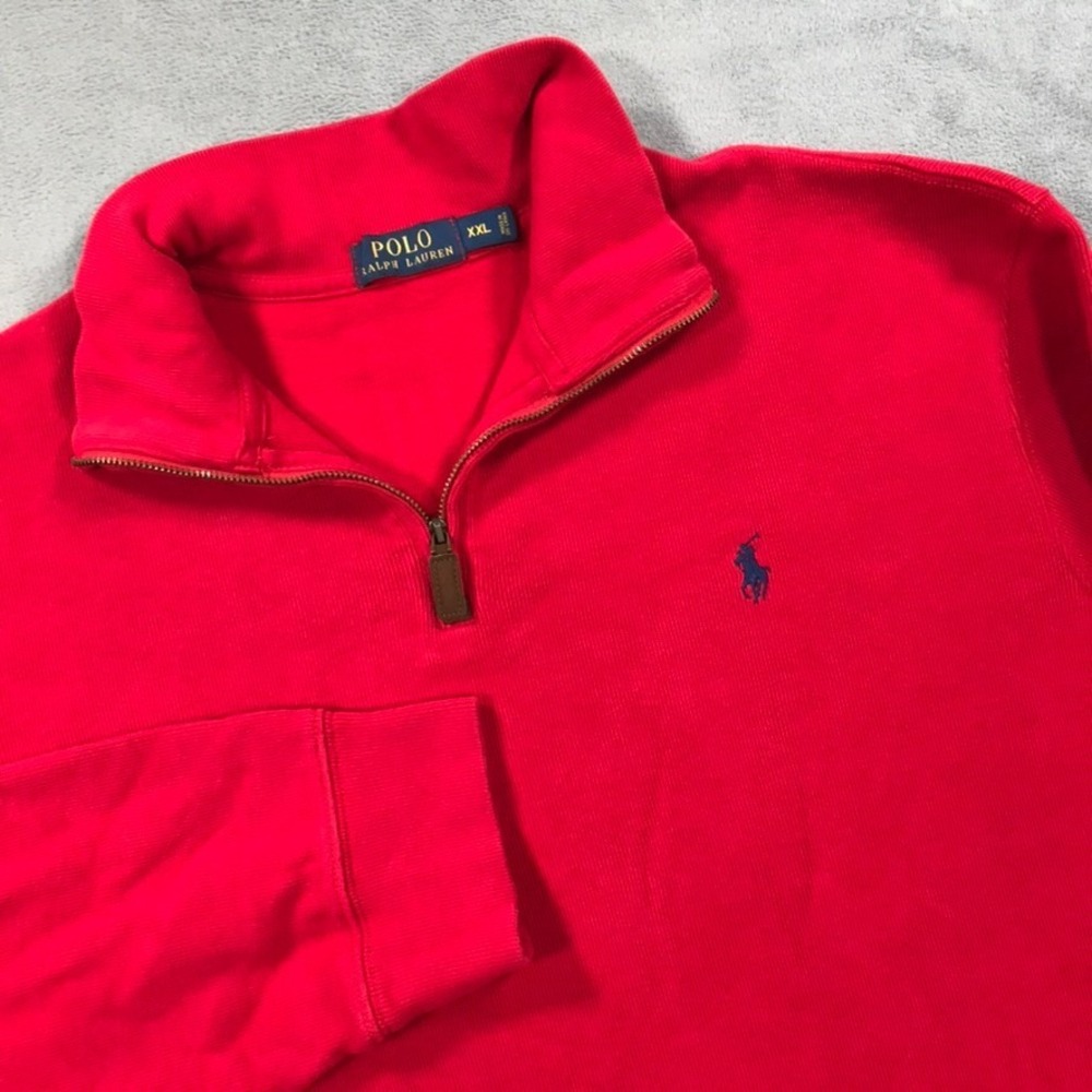 Polo Ralph Lauren Sweater Mens 2XL XXL Red 1/4 Zip Mock Neck Pony Logo Preppy